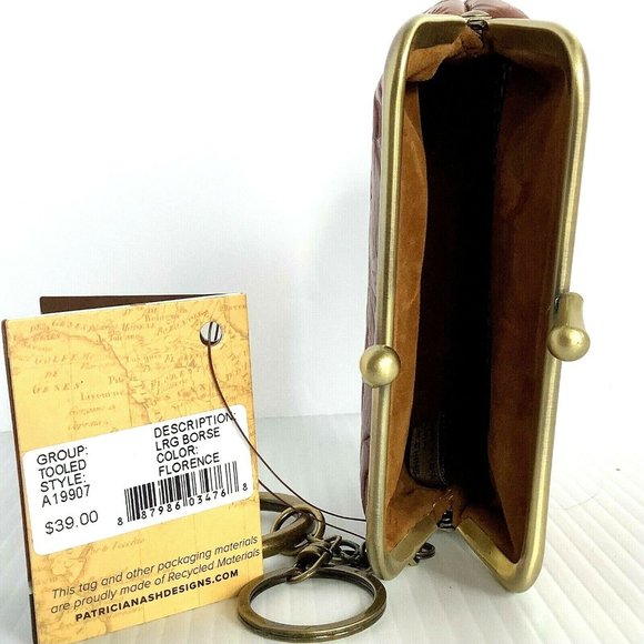 Patricia Nash Large Borse Coin Purse Key Ring Tooled Florence Brown Leather NWT - Picture 3 of 3